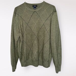 Dockers Sweater Argyle Diamond Print V- Neck Dark Green Medium